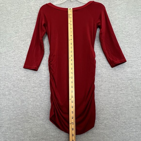 Michael Stars Ruched Bodycon Dress Size S 3/4 Sleeve VNeck Mini Stretch Deep Red - Picture 11 of 12